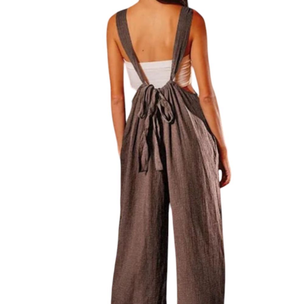 Bucketlist Wide Leg Solid Textured Suspender Pants size Medium R5104A bohemian - Picture 2 of 10